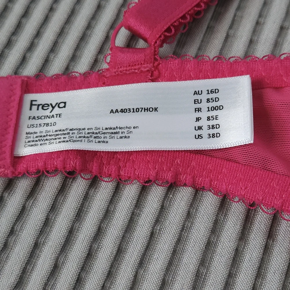 Freya Fascinate Uplift Balconette Bra 38D Hot‎ Pink Fuchsia Floral Eyelash Lace